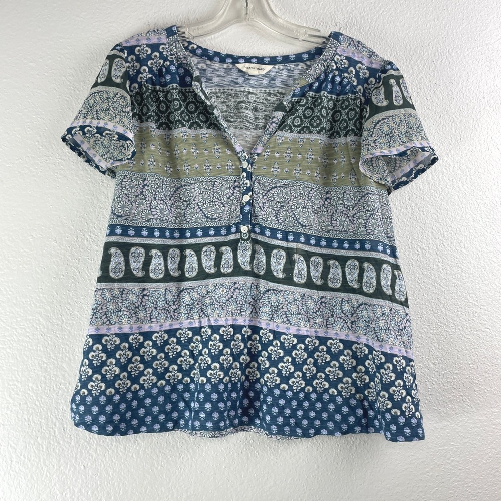 Lucky Brand Blue Mixed Print Boho Chiffon Flutter Sleeve Top Womens 1X Blouse